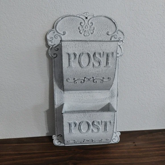 White Vintage Style French Country Mail Slot Wall Planter Decorative Post Box